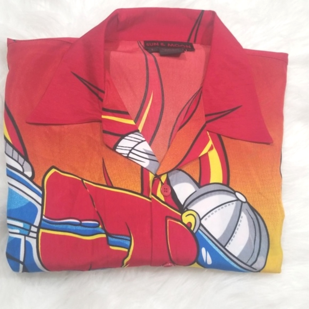 Sun & Moon Graphic Motorcycle Men Button Down Short Sleeves Shirt. Size L - Picture 7 of 9
